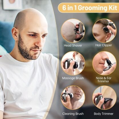 Men's Electric Head Shaver Razor, Men's Shaver - Rechargeable Cordless Hair Shaving Razors For Bald Men, 6 In 1 Wet Dry Beard Trimmer Body Hair Cutting Clipper Grooming Kit, 7 Rotary Heads, Holiday Gift Father's Day Gift - Imagen 4