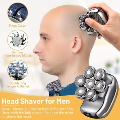 Men's Electric Head Shaver Razor, Men's Shaver - Rechargeable Cordless Hair Shaving Razors For Bald Men, 6 In 1 Wet Dry Beard Trimmer Body Hair Cutting Clipper Grooming Kit, 7 Rotary Heads, Holiday Gift Father's Day Gift - Imagen 2