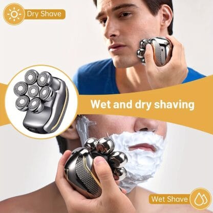 Men's Electric Head Shaver Razor, Men's Shaver - Rechargeable Cordless Hair Shaving Razors For Bald Men, 6 In 1 Wet Dry Beard Trimmer Body Hair Cutting Clipper Grooming Kit, 7 Rotary Heads, Holiday Gift Father's Day Gift - Imagen 7