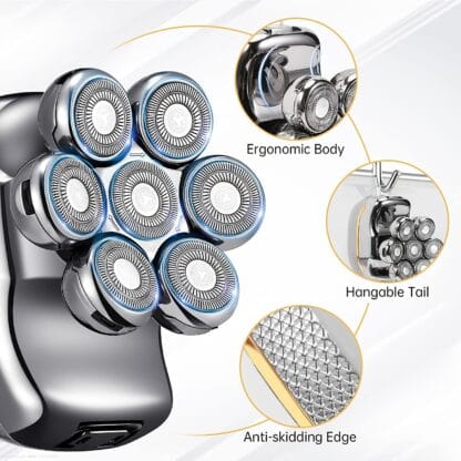 Men's Electric Head Shaver Razor, Men's Shaver - Rechargeable Cordless Hair Shaving Razors For Bald Men, 6 In 1 Wet Dry Beard Trimmer Body Hair Cutting Clipper Grooming Kit, 7 Rotary Heads, Holiday Gift Father's Day Gift - Imagen 8