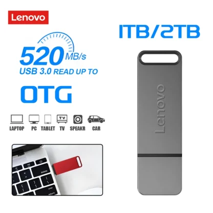Lenovo 2TB USB Flash Drive USB3.1 128GB 512GB Pen Drive USB Stick 256GB High-Speed Flash Drive Pen Drive For Phone Computer PS5 - Imagen 2