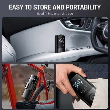 Portable Mini Air Compressor Hand-held Inflator, 150 PSI Electric Tire Pump, With Digital LCD LED Light, Suitable For Cars, Bicycles, Motorcycles, Balls And Other Inflators - Imagen 5